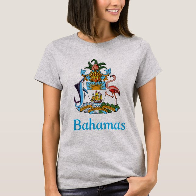 Camiseta Bahamas com Casaco de Armas (Paraíso Insular) (Frente)