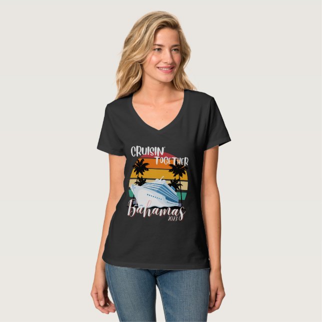 Camiseta Bahamas Cruise sea 2023 Family Friend Group Viagem (Frente Completa)
