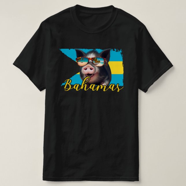 Camiseta Bahamas Nadando Suínos - Exuma Pig Beach Adventure (Frente do Design)