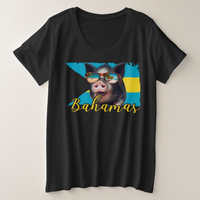 Camiseta Bahamas Nadando Suínos - Exuma Pig Beach Adventure (Frente do Design)