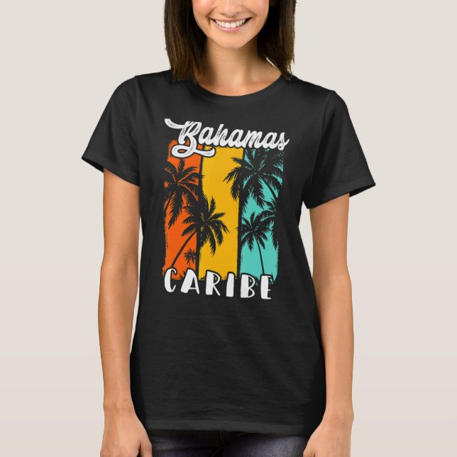 Camiseta Bahamas Palm Trees Beach Caribe Retro Vacinação (Frente)