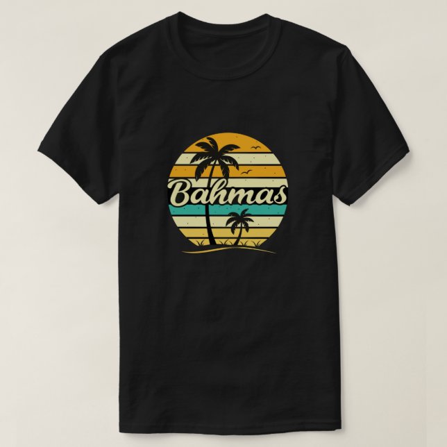 Camiseta Bahamas Sunset Retro Palm (Frente do Design)