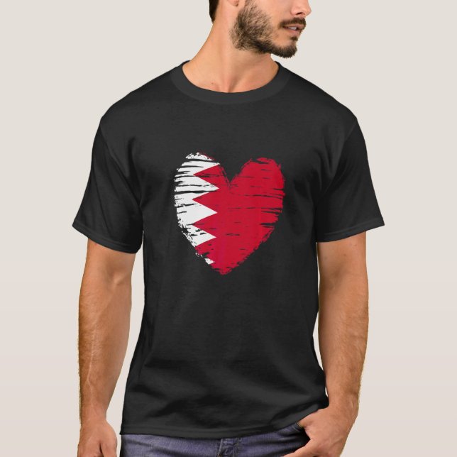Camiseta Bahrain Heart Bahraini Bandeira Bahraini Orgulho B (Frente)