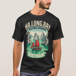 Camiseta Baía de Ha Long Vietnã Poster de Viagem Vintage Re