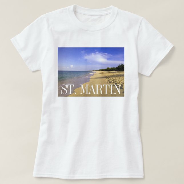 Camiseta Baía Longa Praia de Long Bay, St. Martin (Frente do Design)