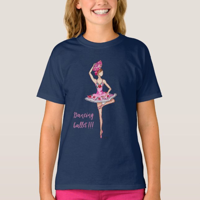 Camiseta Bailarina ballet con abanico rosa (Frente)
