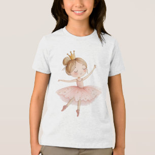Camiseta Bailarina Bonita Tutu Estrelado Coroa Dourada Aqua