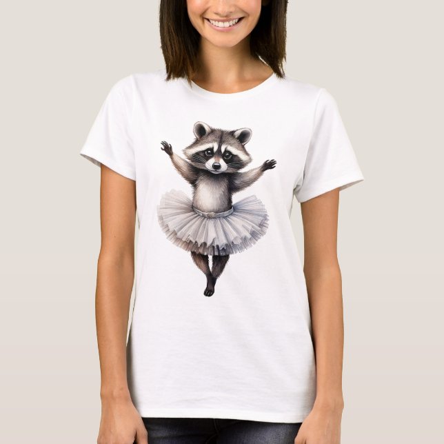 Camiseta Bailarina de guaxinim fofa dançando ballet (Frente)