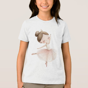 Camiseta Bailarina Fofa Estrelas Rosa Dourado Menina Aquare