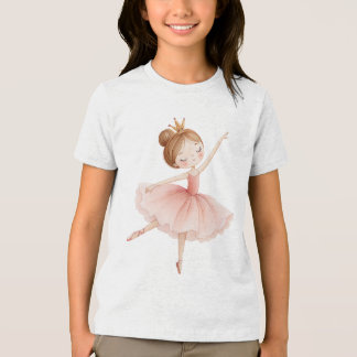 Camiseta Bailarina Rosa Princesa Coroa Dourada Arte em Aqua