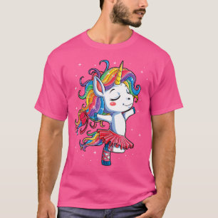 Camiseta Bailarina Unicórnio Meninas Mulheres Arco-Íris Bai