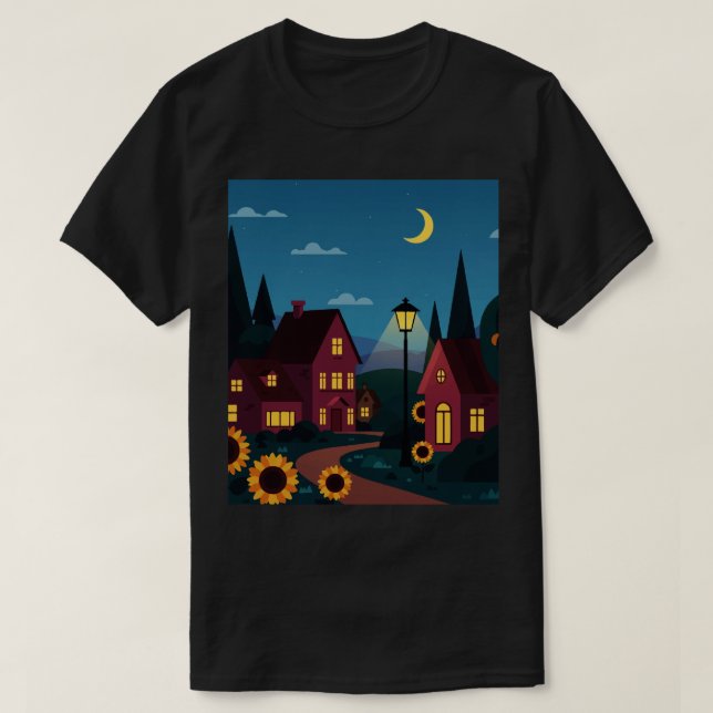 Camiseta Bairro suburbano à noite (Frente do Design)