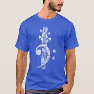Camiseta Baixo Clef Headstock Baixo Guitarra presente retrô