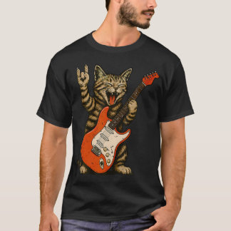 Camiseta Baixo de Gato de Rock Guitarra Gato Vintage Rock N