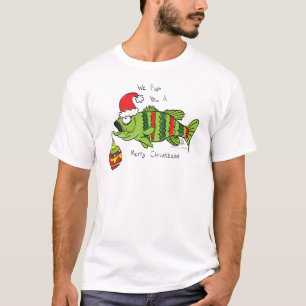 Camiseta Baixo Natal Engraçado Pesca Peixe Cartoon