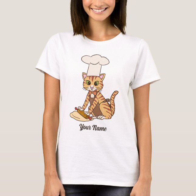 Camiseta Baker Cat - Laranja Tabby Pastelaria Chef Cat Love (Frente)