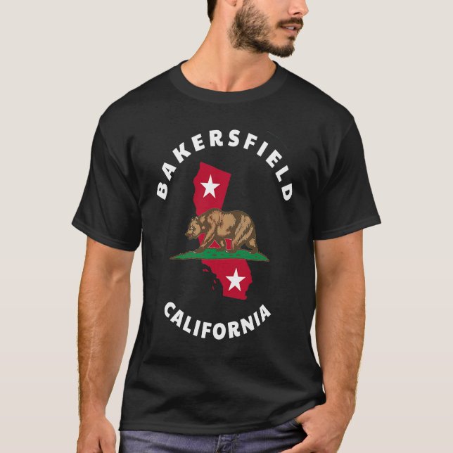 Camiseta Bakersfield California CA Flag and Bear Badge Souv (Frente)