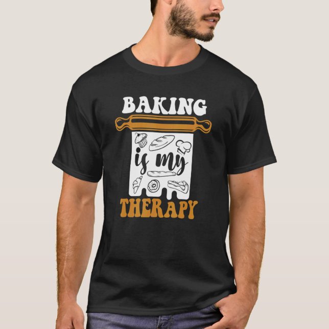 Camiseta Baking é minha terapia padaria pastelaria cortador (Frente)