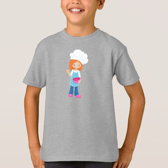 Camiseta Baking, padeiro, pastelaria, moça branca, cabelo l (Frente)