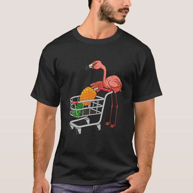 Camiseta Balançando Flamingo Empurrando Carrinho De Compro  (Frente)