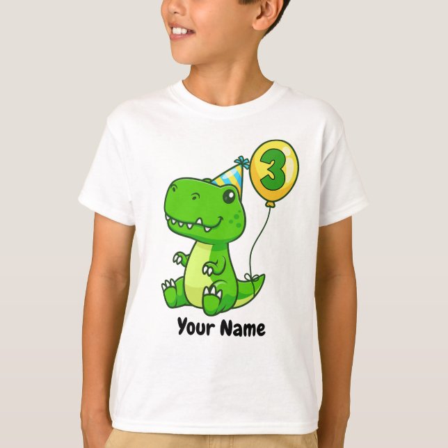 Camiseta Balão aniversário de 3 anos T-Rex (Frente)