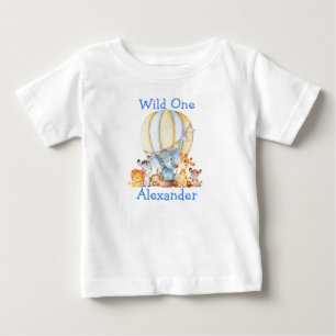Camiseta Balão Azul de Animais Safari Selvagens de Um prime