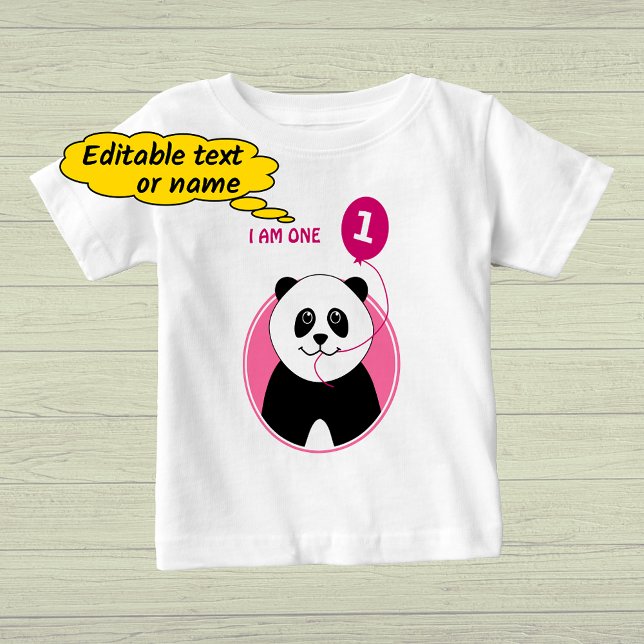 Camiseta Balão cor-de-rosa do panda primeiro aniversario (Criador carregado)