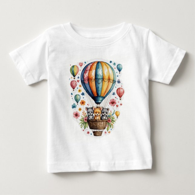 Camiseta Balão de ar com animais bonitos (Frente)
