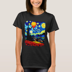 Camiseta Balão de Ar Quente Estilo Van Gogh Noite Estrelada