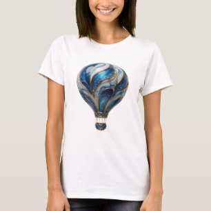 Camiseta Balão de Ar Quente Prateado Azul e Dourado Fresco
