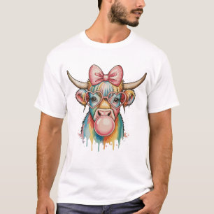 Camiseta Balão de Goma Vaca Highland Laço Coquete Rosa