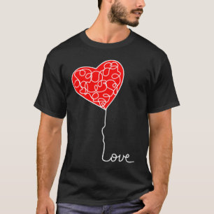Camiseta Balão de Piso Branco do Coração Vermelho dia de os