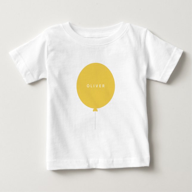 Camiseta Balão Moderno | Sunshine Yellow Happy Cuide Name (Frente)