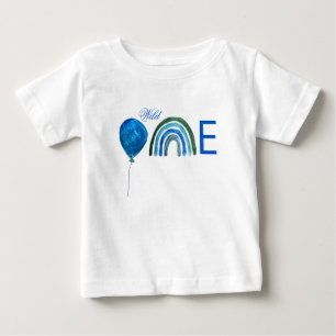 Camiseta Balão primeiro aniversario Azul Aquarela Garoto Ar