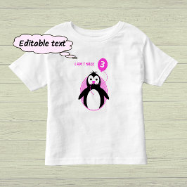 Camiseta Balão rosa pinguim de terceiro aniversário