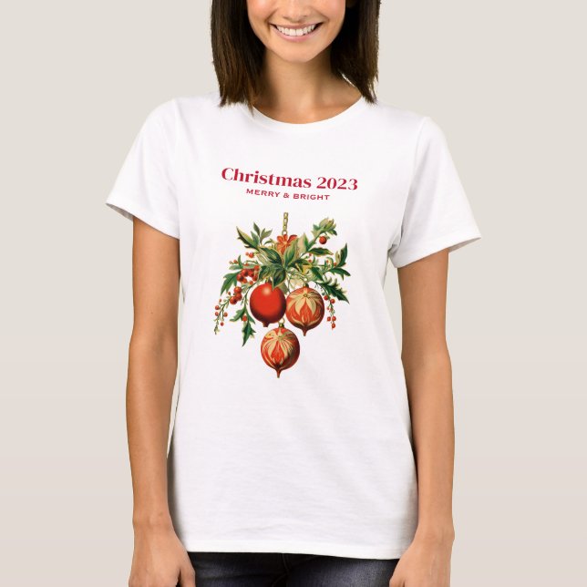 Camiseta Balas de Natal Vermelhas com Holly Festivo (Frente)