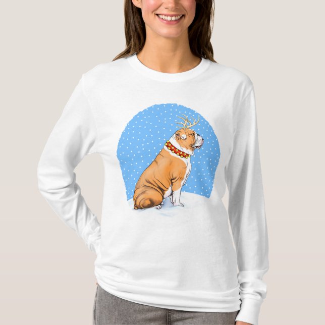 Camiseta Balcão de Natal Reindeer Vermelho e Branco (Frente)