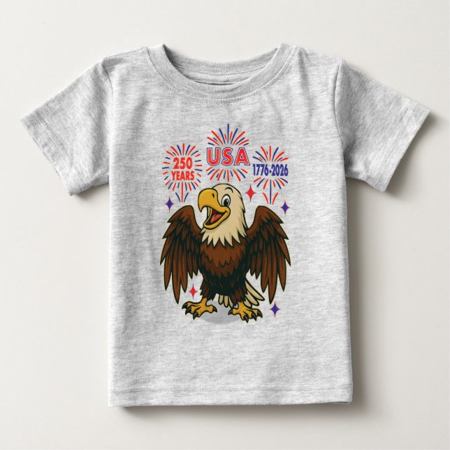 Camiseta Bald Eagle com Fireworks - EUA 250 Anos 1776-2026 (Frente)