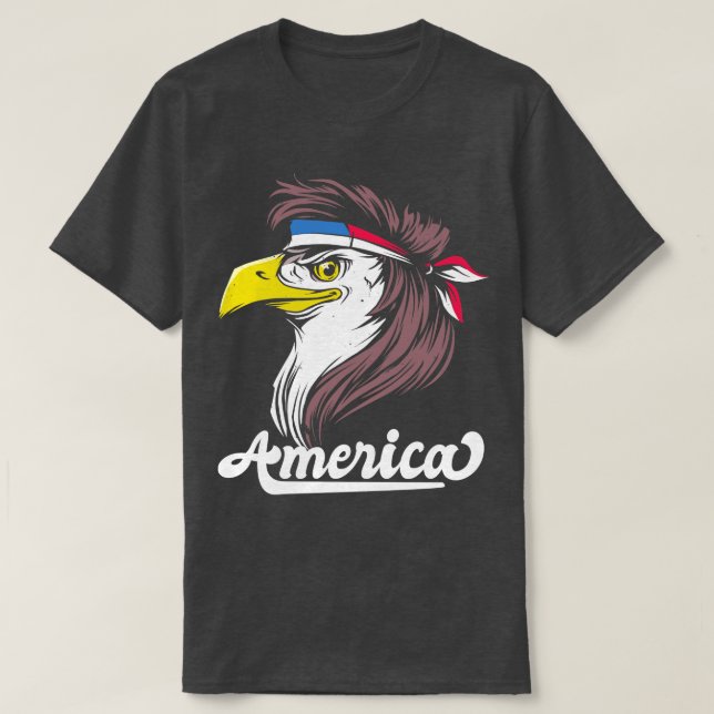 Camiseta Bald Eagle com uma América Engraçada Mullet Quarto (Frente do Design)
