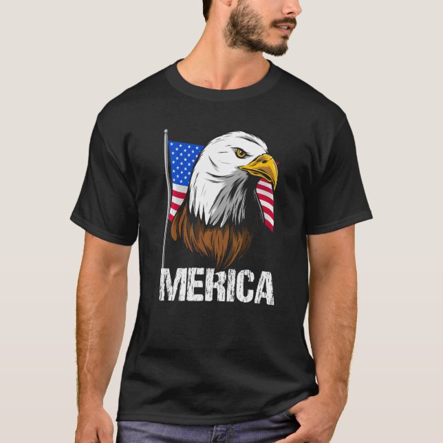 Camiseta Bald Eagle Head & Face American Flag 4º Do Ju (Frente)