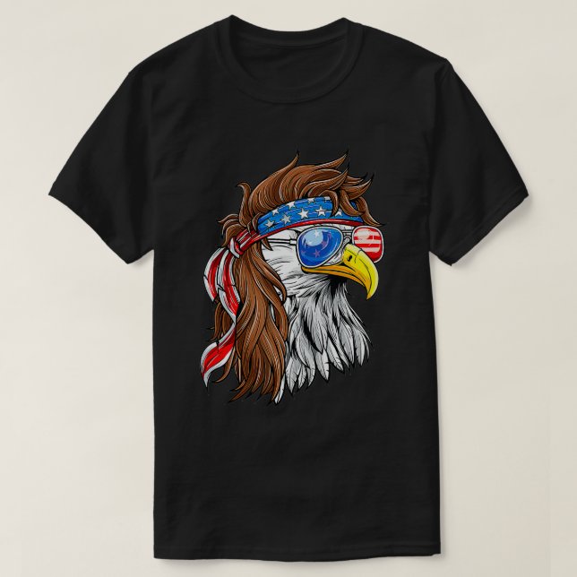 Camiseta Bald Eagle Mullet Merica American Flag Patriotic 4 (Frente do Design)