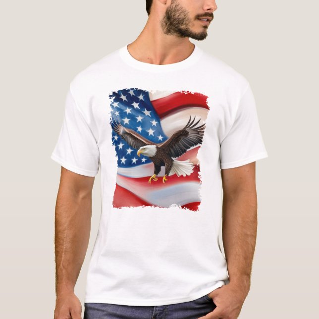 Camiseta Bald Eagle & US Flag 4 De Julho (Frente)