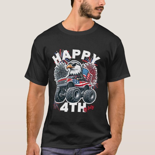 Camiseta Bald Eagle USA Monster Truck USA Flag 4 De Julho (Frente)