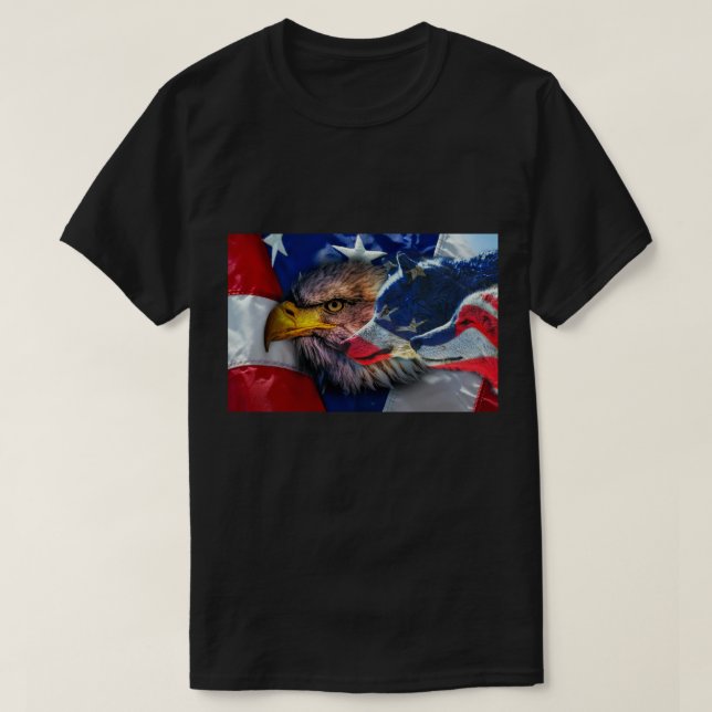 Camiseta Bald Eagle Wolf American Flag (Frente do Design)