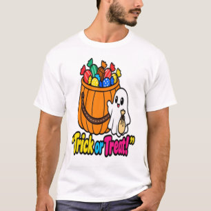Camiseta Balde de Doces de Halloween Fantasma Fofo para Tru