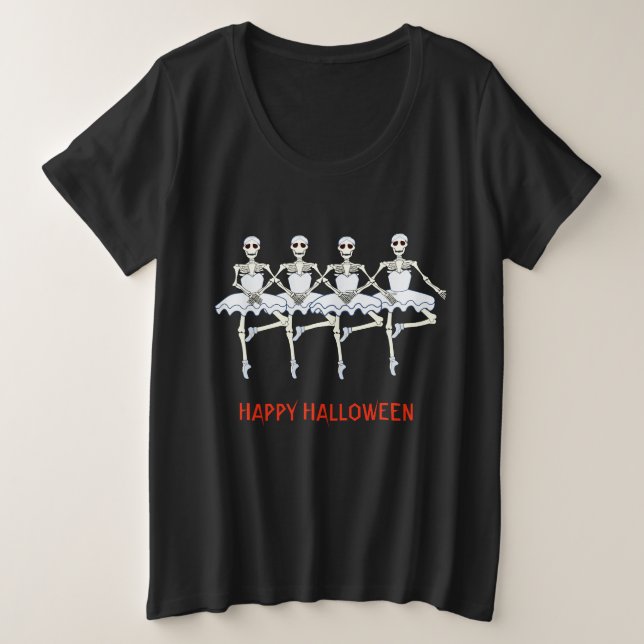 Camiseta Balé Dançando Skeletons Festa de Halloween (Frente do Design)