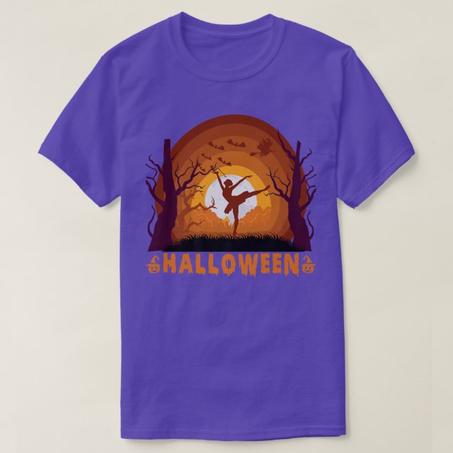 Camiseta Balé Dançarino E Lua Silhouette Dançando Hallowee (Frente do Design)
