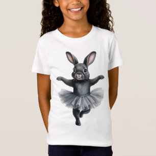 Camiseta Balé de dança de bailarina de coelho preto-branco