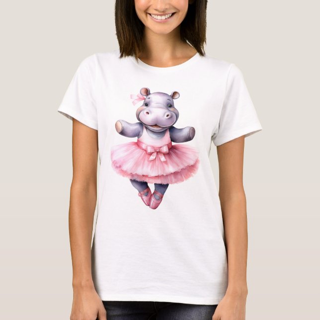 Camiseta Balé de dança de bailarina de hipopótamo (Frente)