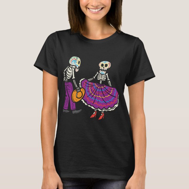 Camiseta Balé Folklorico Skeleton Sugar Skull Dia De Los (Frente)